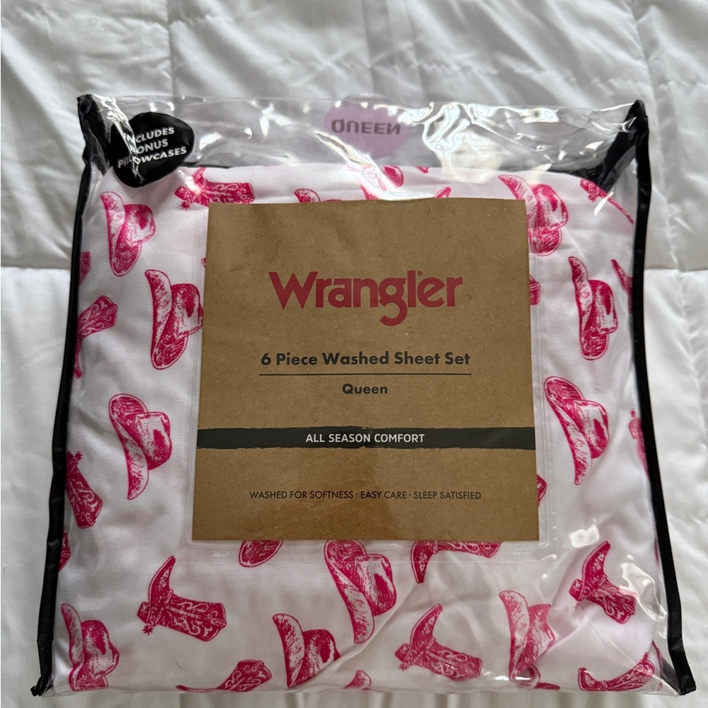 Wrangler White Sheets with Pink Hats N Boots Print